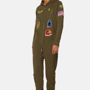 NEW ONEPIECE Patch Zip Up Aviator Onesie Flightsuit Jumpsuit Hooded SIZE M